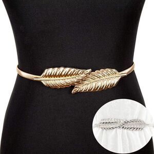 ✨🍃 Leaf Buckle Stretchy Elastic Greek Goddess Gold Silver Metal Dress Belt NEW